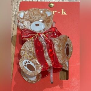 NWT Piper K Red and Brown Teddy Bear Hair Claw Clip